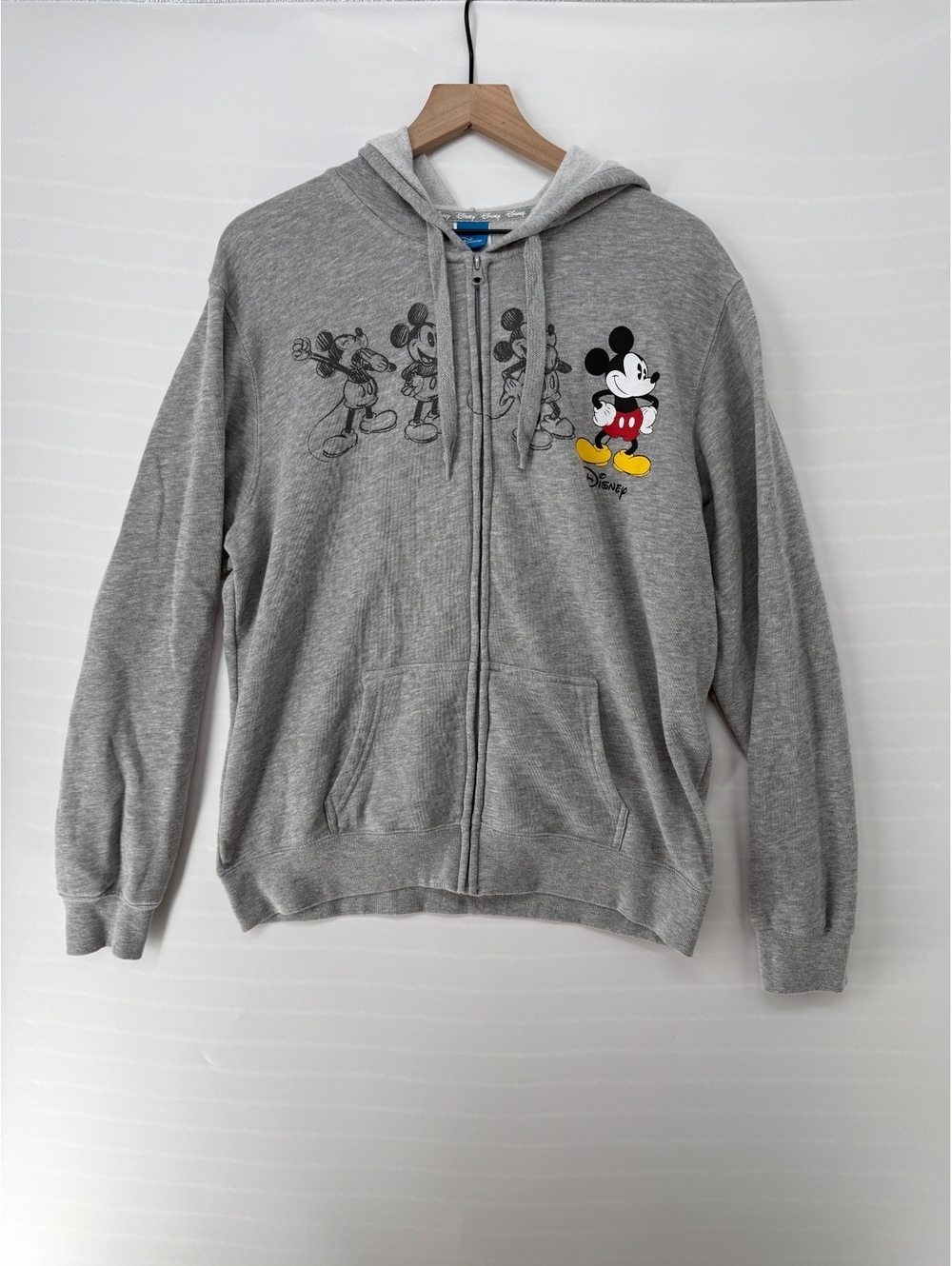 Disney Mickey Mouse Men’s XL Gray Full Zip Hoodie Graphic Sweatshirt Classic